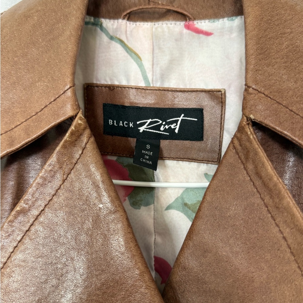 Vintage Y2K Brown Leather Peacoat Jacket - Picture 5 of 8